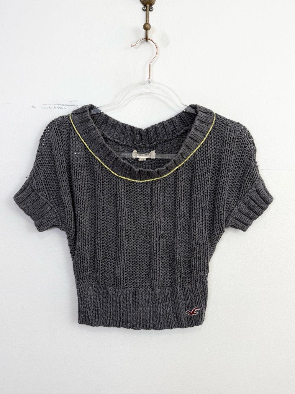 Y2K Hollister Cable Knit Crop Sweater Top Gray XS